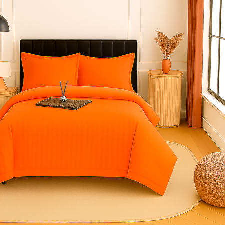 Pucioasa - Lenjerie pat damasc policoton XXL - SUPER PRET (PORTOCALIU)