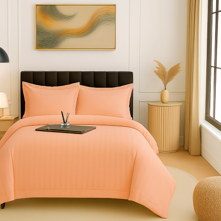 Pucioasa - Lenjerie pat damasc policoton XXL - SUPER PRET (PORTOCALIU-DESCHIS)