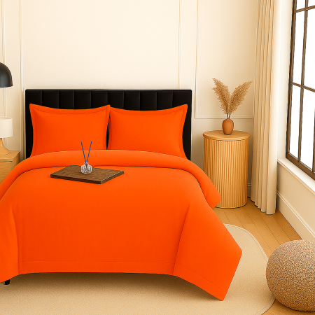 Pucioasa - Lenjerie pat damasc policoton XXL - SUPER PRET (ROSU-PORTOCALIU)