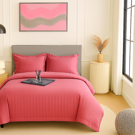 Pucioasa - Lenjerie pat damasc policoton XXL - SUPER PRET (ROZ-CORAI)