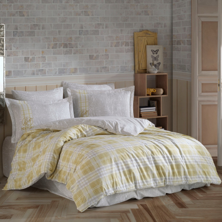 Lenjerii de pat - Lenjerie pat dublu, poplin, Hobby, Denim - Yellow
