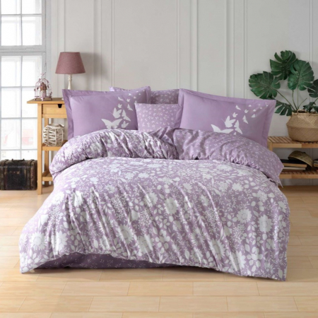 Lenjerii bumbac poplin - Lenjerie pat dublu, poplin, Hobby, Hira v2 - Lilac