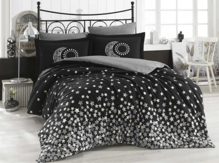 Lenjerii de pat - Lenjerie pat dublu, poplin, Hobby, Star's - Black