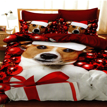 LENJERII DE PAT POLICOTON - Lenjerie pat finet 3D 6 piese Craciun F-XMAS43