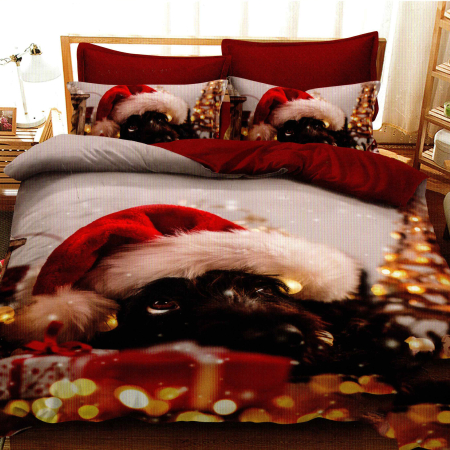 LENJERII DE PAT POLICOTON - Lenjerie pat finet 3D 6 piese Craciun F-XMAS46
