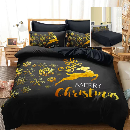 LENJERII DE PAT POLICOTON - Lenjerie pat finet 3D 6 piese Craciun F-XMAS53