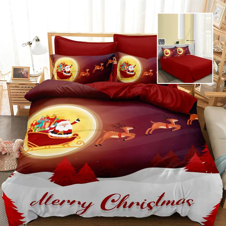 LENJERII DE PAT POLICOTON - Lenjerie pat finet 3D 6 piese Craciun F-XMAS57