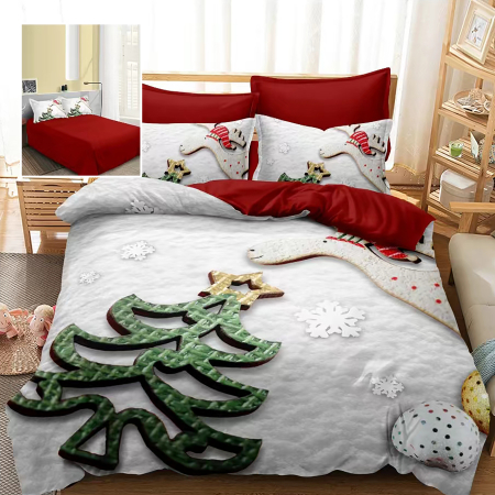 Lenjerii de pat finet 6 piese 3D Xmas - Lenjerie pat finet 3D 6 piese Craciun F-XMAS95