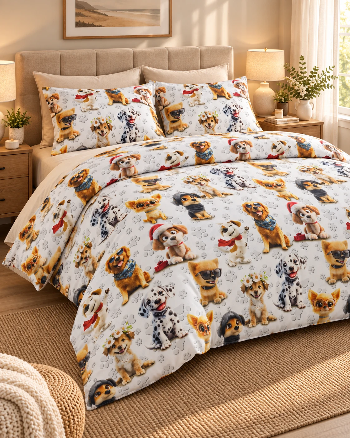 Lenjerii bumbac ranforce - XXL - Lenjerie pat Ranforce 100% Cotton Pro (Cozy Dog Print) - Marime: O persoana