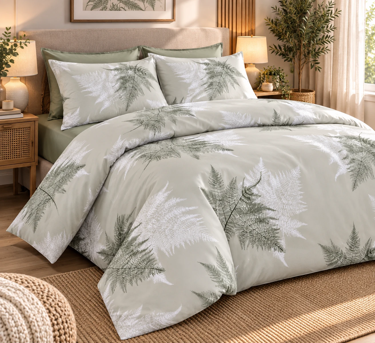 Lenjerii bumbac ranforce - XXL - Lenjerie pat Ranforce 100% Cotton Pro (Cozy Fern-Patterned) - Marime: O persoana
