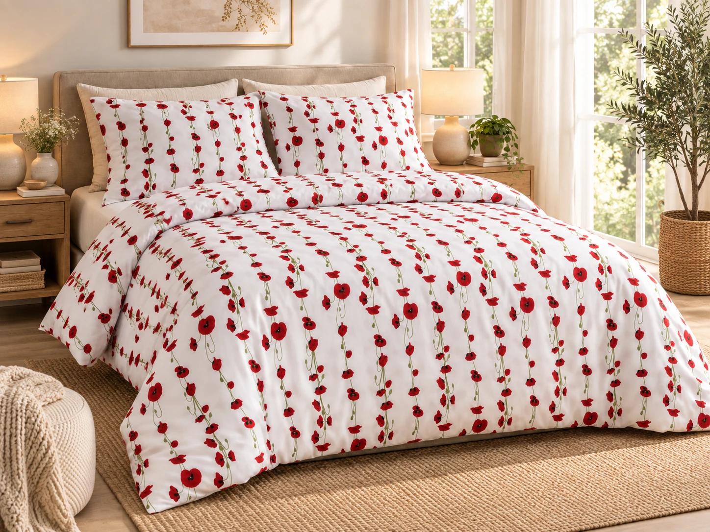Lenjerii bumbac ranforce - XXL - Lenjerie pat Ranforce 100% Cotton Pro (Cozy Norning with Red) - Marime: O persoana