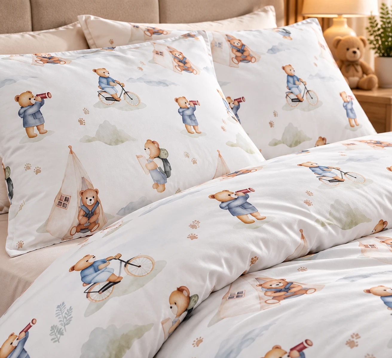 Lenjerie pat Ranforce 100% Cotton Pro (Cozy Teddy Bear) - Marime: O persoana [1]