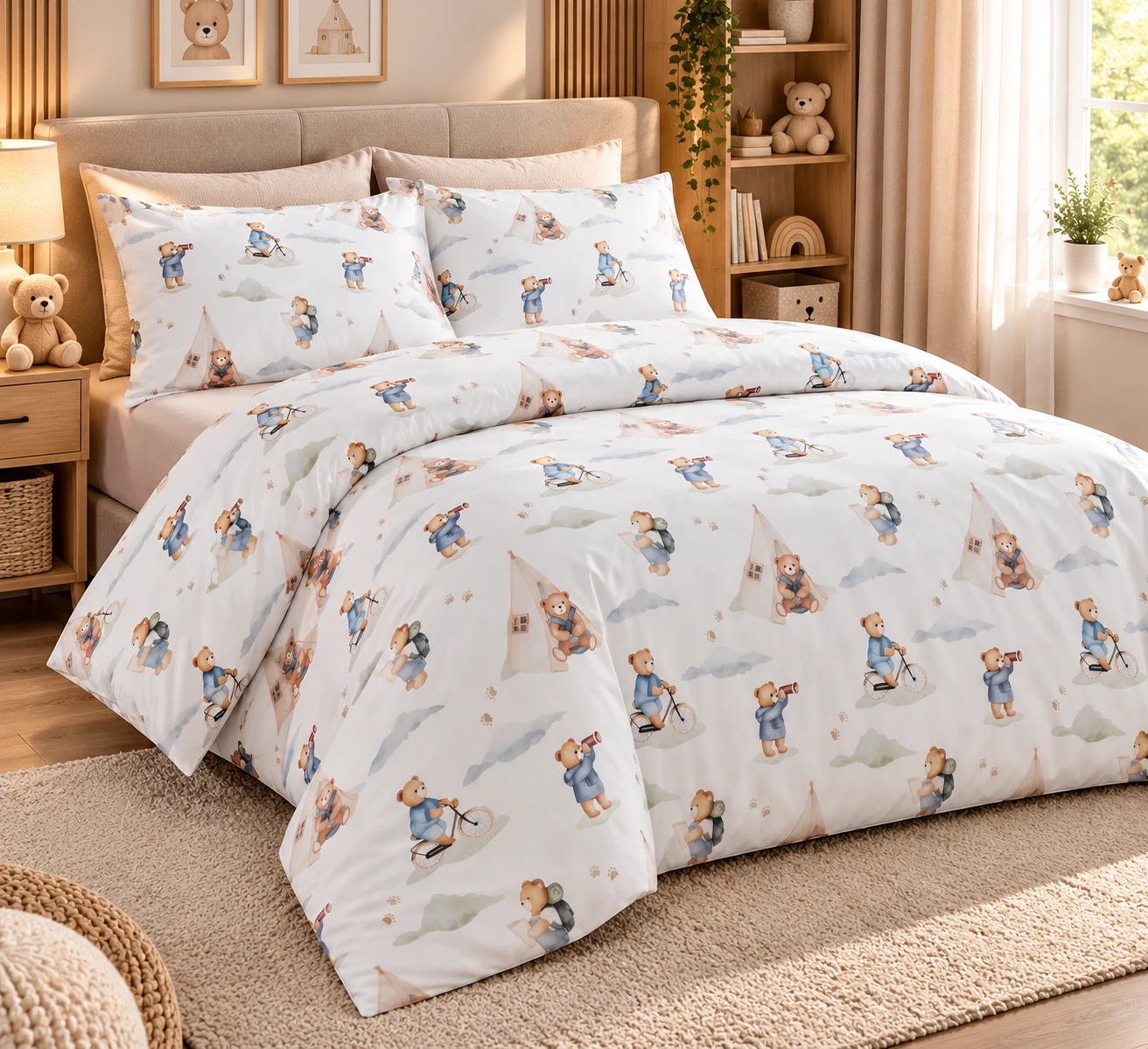 Lenjerii bumbac ranforce - XXL - Lenjerie pat Ranforce 100% Cotton Pro (Cozy Teddy Bear) - Marime: O persoana