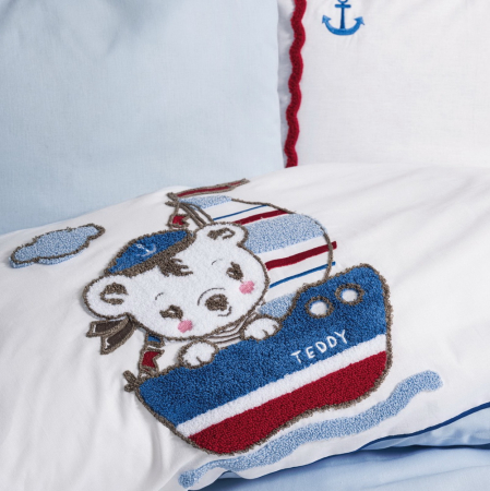 Lenjerie pătuț bebe, broderie 3D, bumbac 100%, Cotton Box, Miniyo - Blue [1]