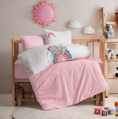 Lenjerie pătuț bebe, broderie 3D, bumbac 100%, Cotton Box, Lucky - Pink [0]