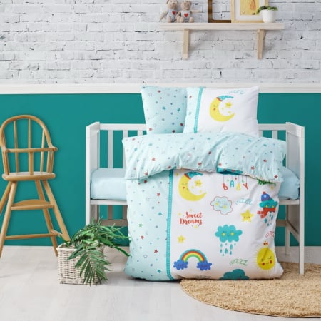 Lenjerii de pat - Lenjerie pătuț bebe, bumbac 100%, Cotton Box, Curcubeu