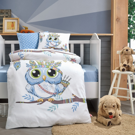 Lenjerie pătuț bebe, bumbac 100%, Cotton Box, Bufniță [0]