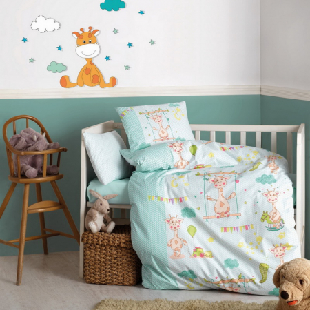 Lenjerie pătuț bebe, bumbac 100%, Cotton Box, Girafa [2]