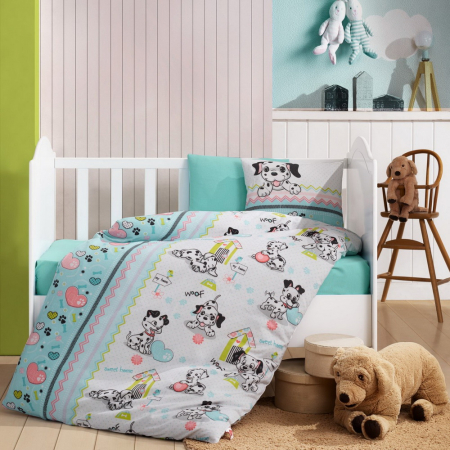 Lenjerii de pat Bebeluși - Lenjerie pătuț bebe, bumbac 100%, Cotton Box, Dalmaçyalı v2 - Mint