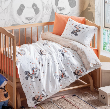 Lenjerii de pat Bebeluși - Lenjerie pătuț bebe, bumbac 100%, Cotton Box, Musico - Orange