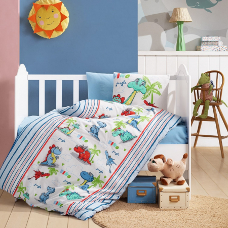 Lenjerii de pat Bebeluși - Lenjerie finet, bumbac 100%, Cotton Box, Dino