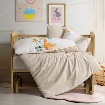 Lenjerie pătuț bebe, broderie 3D, bumbac 100%, Cotton Box, Kiddo - Cream [0]