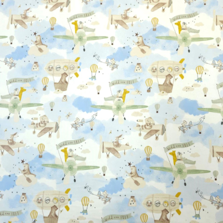 Material textil finet, 150cm, 100% bumbac, Alb cu avioane verzi [1]