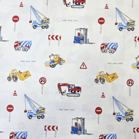 Material textil finet, 240cm, 100% bumbac, Alb cu camioane [1]