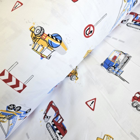 Material textil finet, 240cm, 100% bumbac, Alb cu camioane [0]