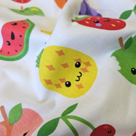 Material textil finet, 240cm, 100% bumbac, Alb cu fructe [2]