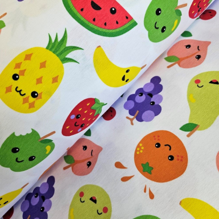 Finet - Material textil finet, 240cm, 100% bumbac, Alb cu fructe