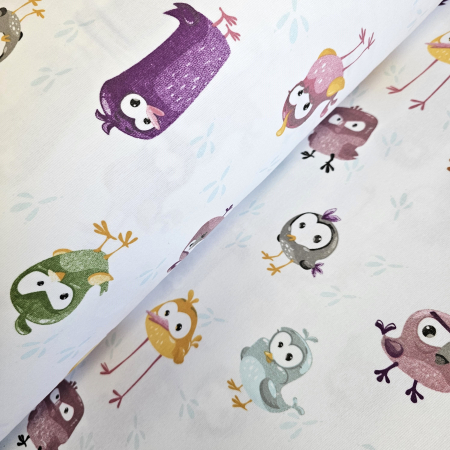 Finet - Material textil finet, 240cm, 100% bumbac, Alb cu pasari