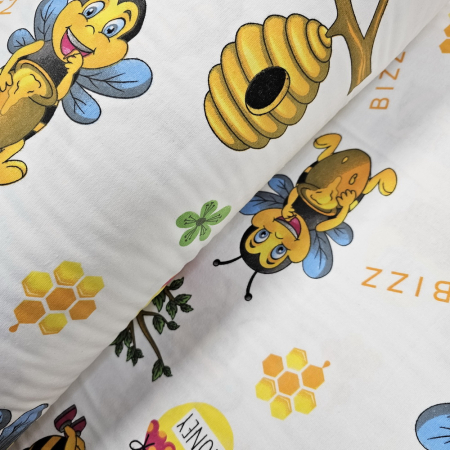 Finet - Material textil finet, 240cm, 100% bumbac, Alb cu albinuta