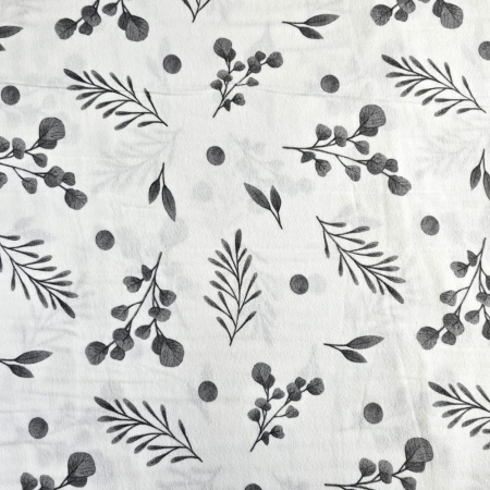 Material textil finet, 240cm, 100% bumbac, Alb cu frunze gri [1]