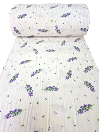 Material textil finet, 240cm, 100% bumbac, Alb cu lavanda mica [2]