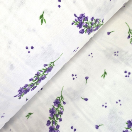 Finet - Material textil finet, 240cm, 100% bumbac, Alb cu lavanda mica