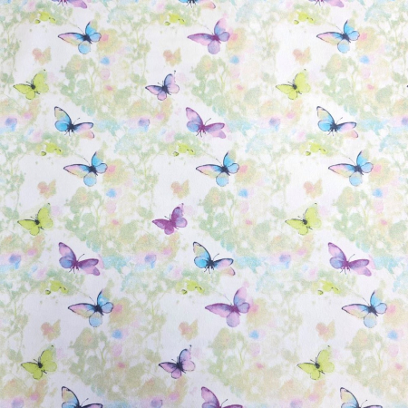 Material textil finet, 240cm, 100% bumbac, Alb cu fluturasi lila si verzi [1]