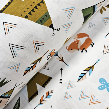 Material textil finet, 240cm, 100% bumbac, Alb cu vulpe [0]