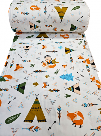 Material textil finet, 240cm, 100% bumbac, Alb cu vulpe [1]