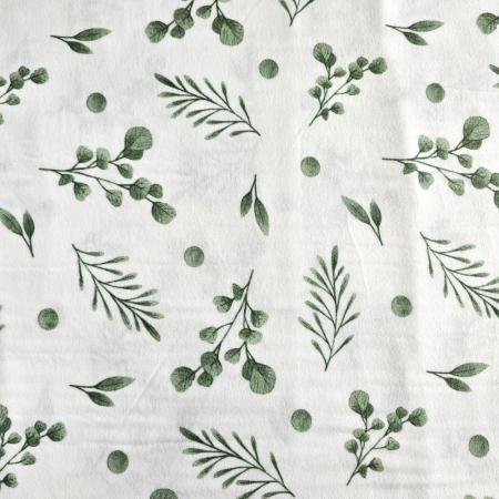 Material textil finet, 240cm, 100% bumbac, Alb cu frunze verzi [1]