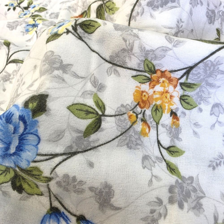 Material textil finet, 240cm, 100% bumbac, Alb cu flori albastre [1]