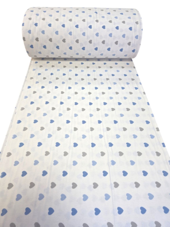 Material textil finet, 240cm, 100% bumbac, Alb cu inimioare bleu si gri [1]