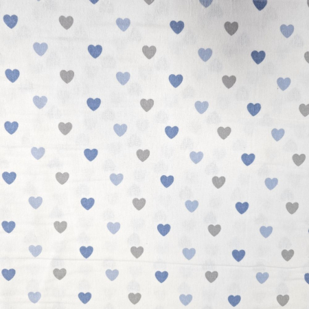Material textil finet, 240cm, 100% bumbac, Alb cu inimioare bleu si gri [2]