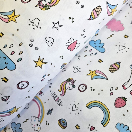 Finet - Material textil finet, 240cm, 100% bumbac, Happy Unicorn