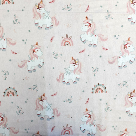 Material textil finet, 240cm, 100% bumbac, Roz cu unicorn [1]