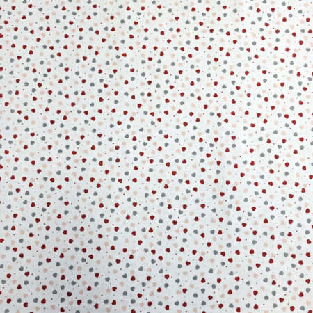Material textil finet, 240cm, 100% bumbac, Alb cu inimioare mici rosii si gri [1]