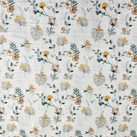 Material textil finet, 240cm, 100% bumbac, Alb cu flori de hibiscus [1]