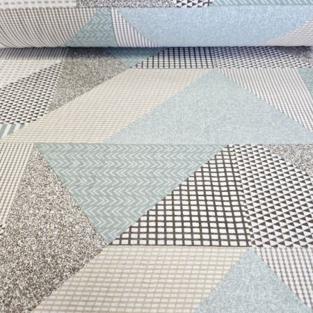 Material textil finet, 240cm, 100% bumbac, Geometric verde si gri [1]