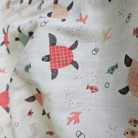 Material textil muselina, 160cm, 100% bumbac, Alba cu broscute rosii [1]