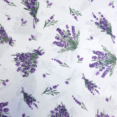 Material textil ranforce, 240cm, bumbac 100%, Alb cu buchete mici de lavanda [1]